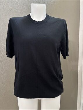 Paolo Pecora Black Silk Cotton Knit Sweater Woman Large 70% Silk Crew Neck Italy